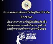 ประกาศรายชื่อผู้มีสิทธิ์รับเลือกตั้งตำแหน่งกรรมการดำเนินการ ชุดที่ 67 และผู้ตรวจสอบกิจการ ประจำปี 2568